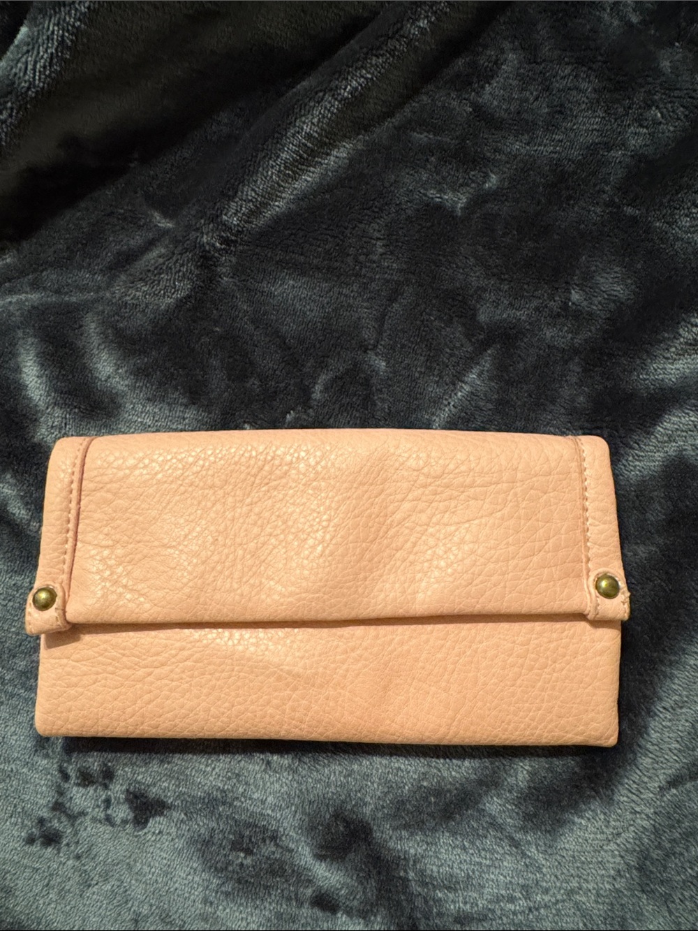 Women's Soft Pebbled Leather Fold-Over Clutch Wallet in Light Pink